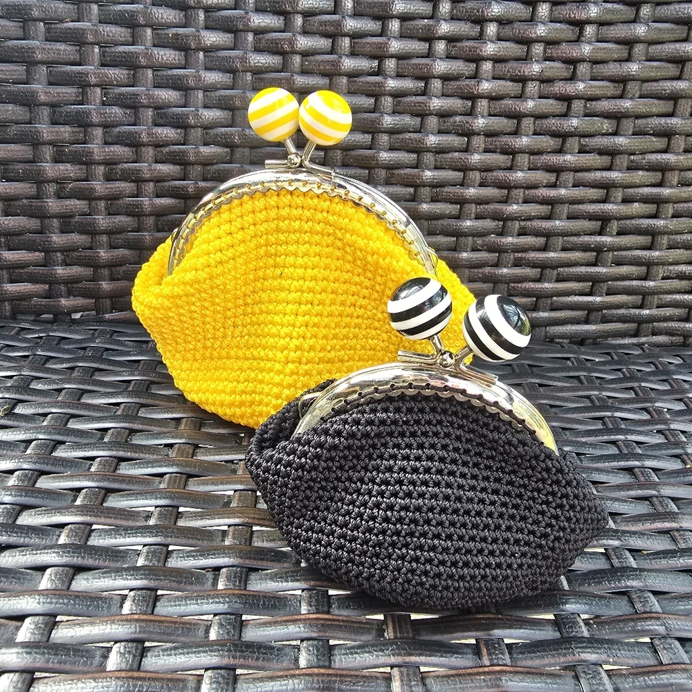 NEW Handcrafted Crochet KissClasp Black Coin Purse